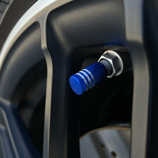 4x Ventilkappe "Silberring" - Blau